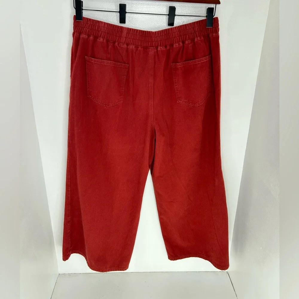 Cider Jeans Red Denim Cotton Flower Print‎ Wide Legs Pants Size 4XL Boho 40x27